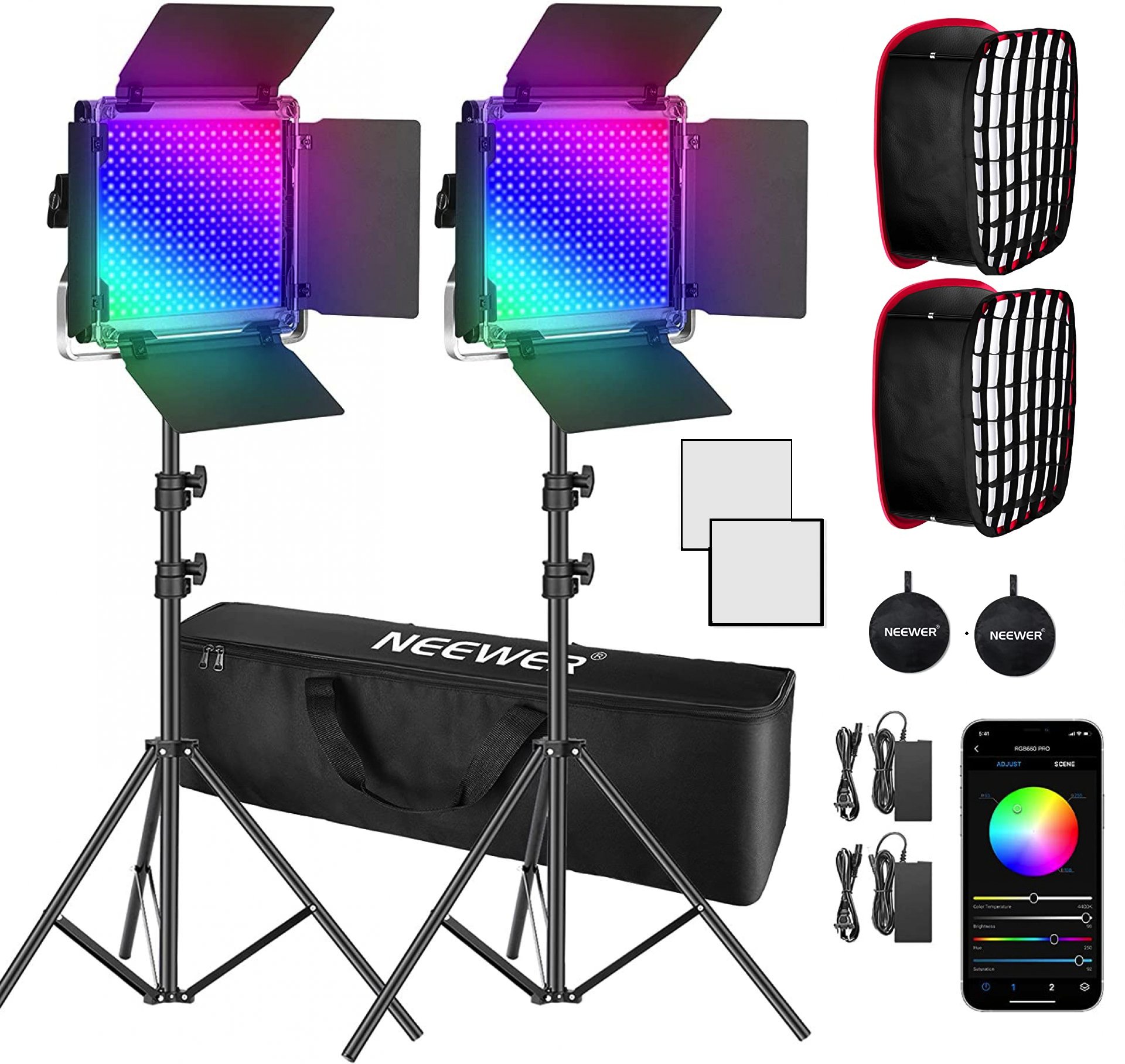 Neewer 660 RGB LED 2-Light Kit with Stands and Softboxes